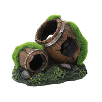 Resin Barrel Hideout for Fish Tank Aquarium Decoration, Mossy Submarine Style