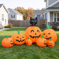 Inflatable Black Cat on Pumpkins Inflate Inflatable Pumpkin with Black Cat Jack-O'-Lantern Decor Outdoor for Yard, Lawn