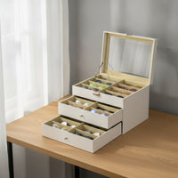 Eyeglass Display Case with Window Three-Tier Glasses Storage Box with Drawers Sunglass Organizer with Drawers Tabletop