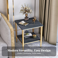 2-Tier End Table Sintered Stone Top levelTier Side Table Space-Saving Size Sturdy Construction for Apartment Dwellers