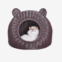 Wicker Cat Bed for Cats, Semi-Enclosed Breathable Pet Nest, Washable