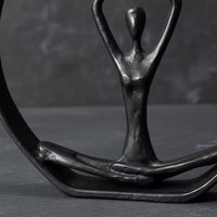 Meditation Figurine Darkened Patina Metal Meditation Sculpture Textured Circlet Figurine