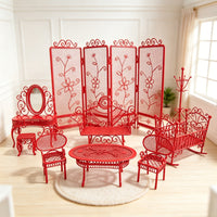 1:12 Dollhouse Miniature Iron Furniture Set with Table, Chairs, and Screen