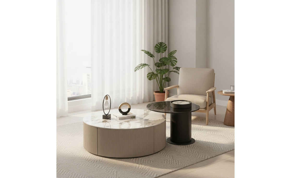 2 Pieces Round Coffee Table Modern Coffee Table Set Minimalist Nesting Tables for Living Room, Lounge