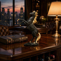 Rearing Horse Figurine Golden-Hued Accents Horse Resin Figurine Textured Base