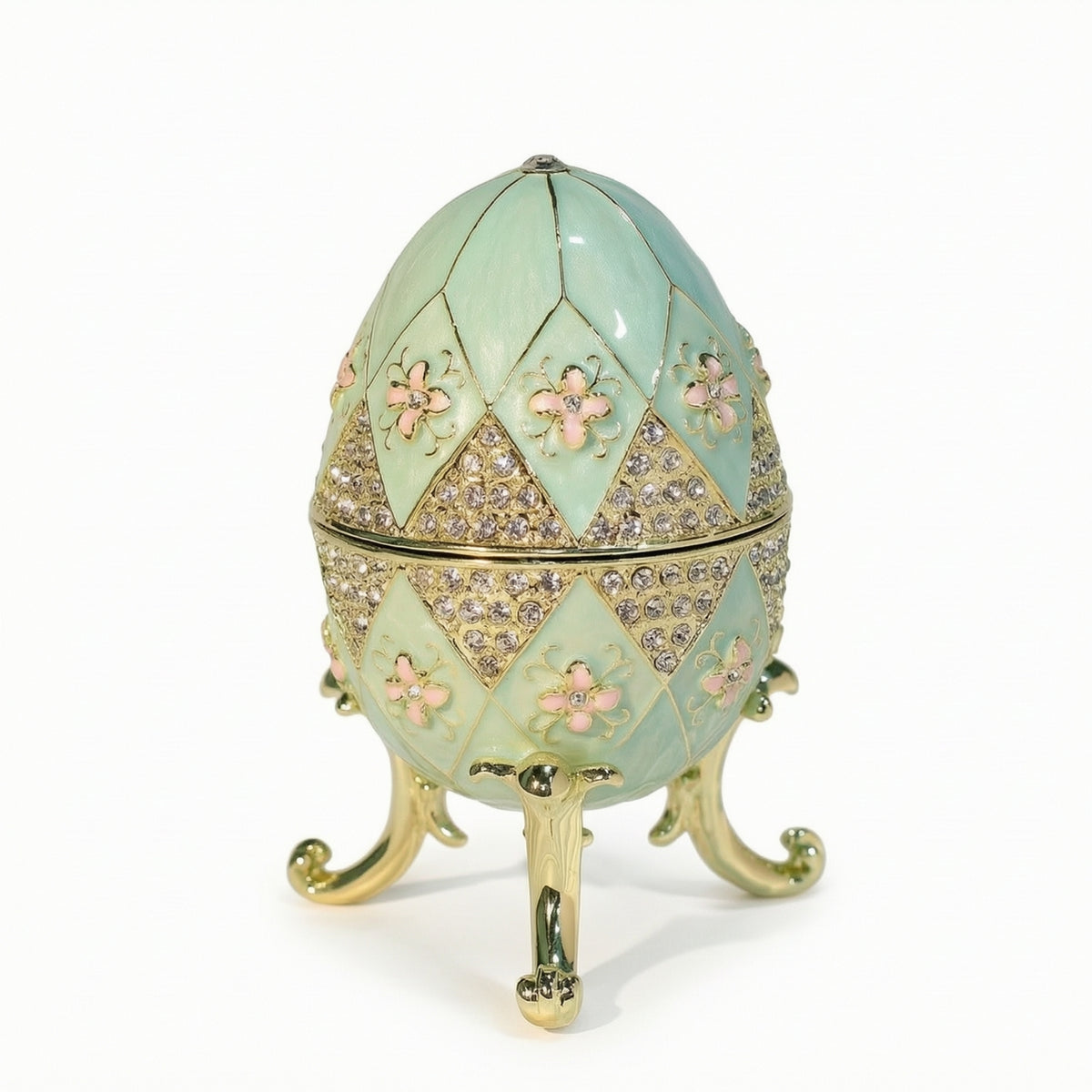Enamel-Style Egg Jewelry Box Hinged Egg Trinket Box Enameled Compact for Collectors, Dresser