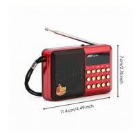 Red Portable Radio Rectangular Mini Radio Black Front Grille Electronics Telescopic Antenna
