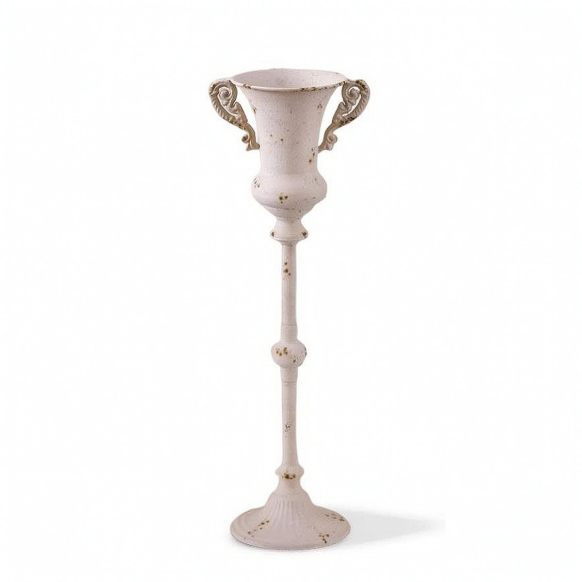 Urn Vase on Stand Distressed Metal Vase with Handles Vintage Design Pedestal Urn for Decorators, Entryways