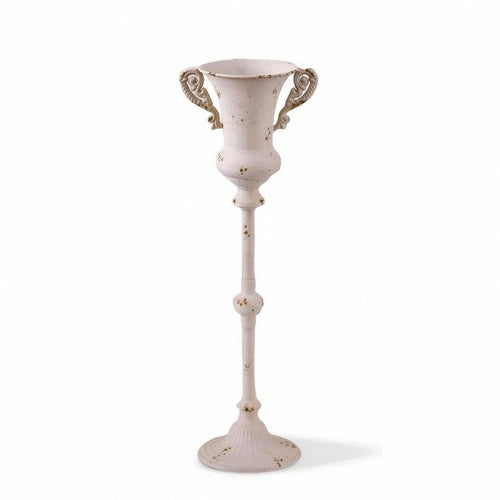 Urn Vase on Stand Distressed Metal Vase with Handles Vintage Design Pedestal Urn for Decorators, Entryways
