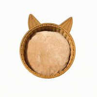 Feline-Ear Pet Basket Cozy Feline Basket Bed with Cushion Year-Round