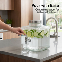 Glass Drink Dispenser with Spigot, 8L Beverage Dispenser with Bamboo Wood Base, Cold Drink Dispenser for Home, Party Bar, Fruit Tea Dispenser