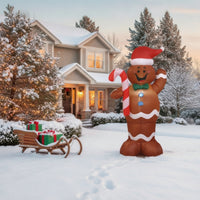 Christmas Inflatable Gingerbread Man with Santa Hat Outdoor Inflatable Gingerbread Man with Candy Cane Holiday Festive
