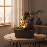 Tabletop Fountain with Buddha Carved Buddha Fountain Indoor Compact for Buddhists, Entry Table, Tea Corner