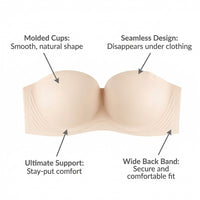 Strapless Bras for Women with Underwire Push Up Support for Large Bust, Invisible Backless with Molded Cups for Dress