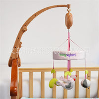 Newborn Crib Mobile Bracket with Music Box, Wood Grain Finish, Adjustable Height, Foldable