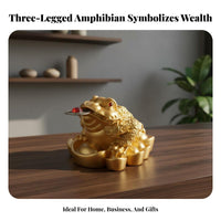 Good Fortune Gift Golden Chan Wealth Ornament Auspicious Symbol Chinese Auspicious Toad Statue Traditional Design for Business Opening, Shop