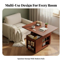 Multi-Functional Convertible Lift-Top Coffee Table Adjustable Height Lift-Top Coffee Table Mobile with Wheels Storage Furniture Space-Saving for Apartment Dwellers, Homeowners, Telecommuting Workers, Living Room, Small Areas, Bedroom, Balcony