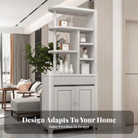 Entryway Storage Cabinet Spacious Countertop Room Divider Shelf Solid Wood Standing Beverage Bar Cabinet with Built-in Glass Rack Suitable for Homeowners Home Styling