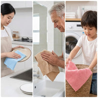Microfibre Cloth 5 Pack Dish Cloths, Hanging Kitchen Towel Tea Towels, Soft Coral Fleece 30x30cm Square Cleaning Cloth with Hanging Loop