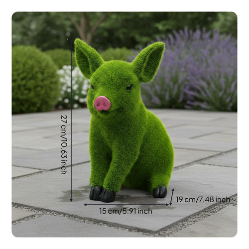 Flocked Pig Statue Anti-Aging Artificial Grass Pig Figurine for Garden, Balcony