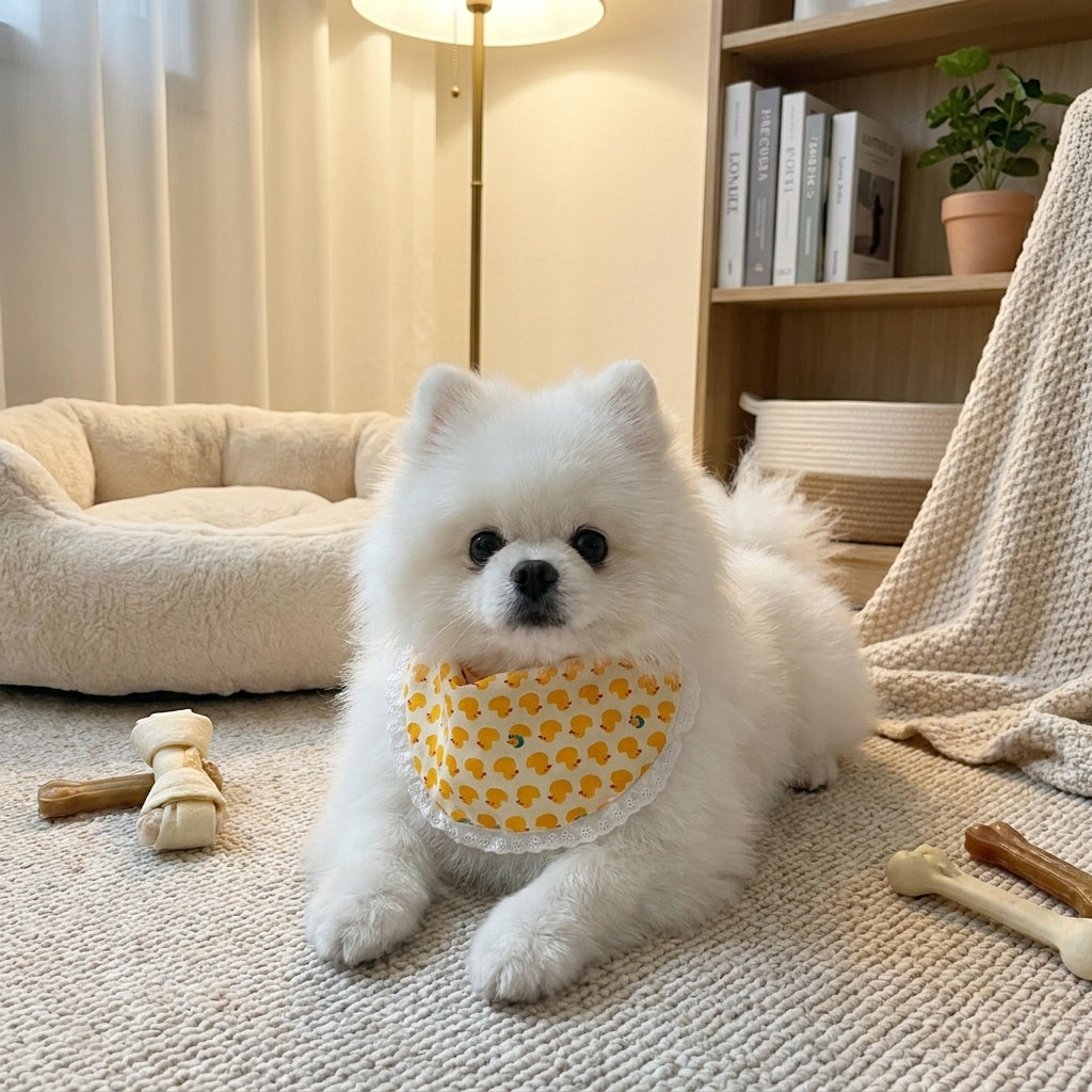 Cute Duck Print Dog Bandana and Scarf, Cloth Material Dog Bib with Tie-On Closure, Fashion Neckerchief for Small Medium and Large Samoyed Husky
