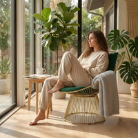 Gold-Tone Woven Metal Chair Contemporary Chair with Cushions Padded Furniture Comfy for Readers, Terrace