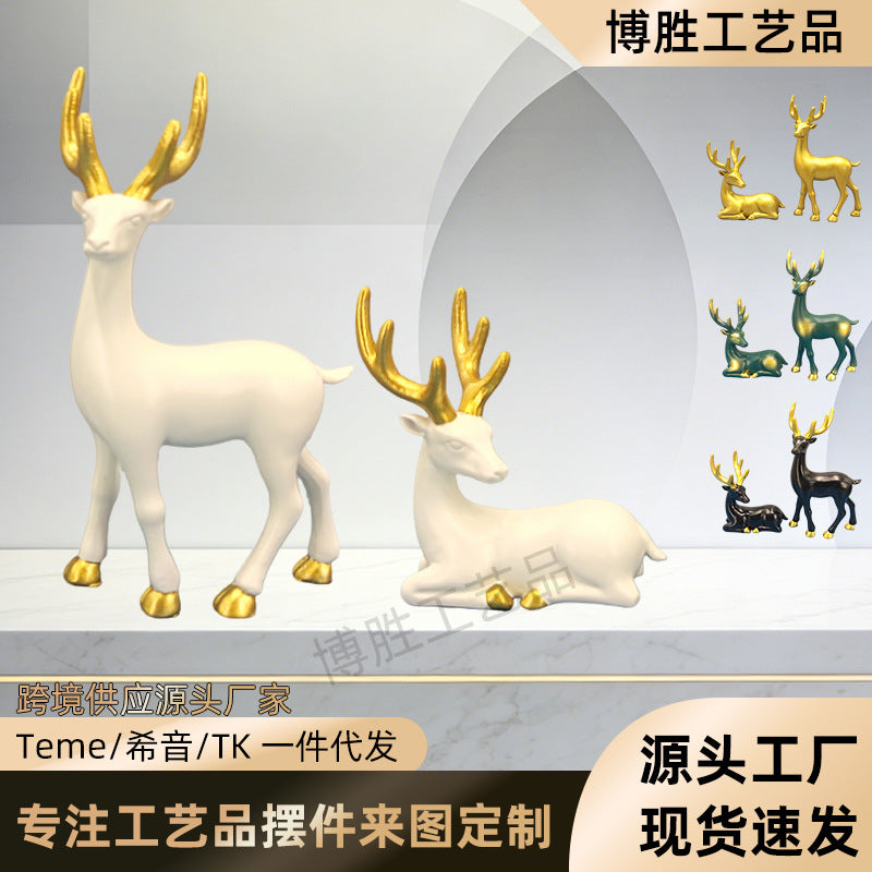 Gold Elk TV Cabinet Figurine Modern Luxury Home Decor Christmas Gift