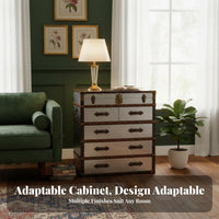Retro Design 5-Drawer Trunk design Chest Distressed Finish 5-Drawer upright Cabinet Rivet features Storage Furniture Handmade Craftsmanship for Homeowners, Interior Decorators, Office Workers, Living Room, Entryway, Hallway, Bedroom