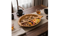 Wooden Tray with Divider Hand-Carved Divided Wooden Platter Rustic for Tea Table