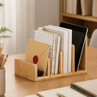 Student Desk Organiser, Pen Pot Desk Organiser with Compartments, Wooden Desk Tidy for Home Office, Vintage Design Wood Pen Pot