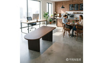 Minimalist Dining Table with Ribbed Base Wood Grain Half-Oval Dining Table Compact Furniture Sturdy for Kitchen