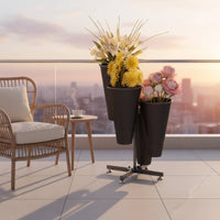 Iron Flower Rack Metal Frame Multi-Tier Flower Stand Removable Buckets