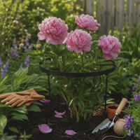 Peony Support Circle Crossed Rods Grow Through Circle Four-Legged Metal Plant Support