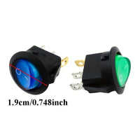 Rocker Switch KCD1 with LED, 12V 20A, Round Top Square Bottom, 20mm Hole