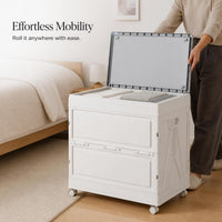 Foldable Plastic Storage Box with Double Doors and Wheels, Large Capacity Clothes Organizer