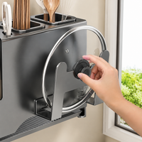 Kitchen Cabinet Organizer Pot Rack, Cookware Stand, Matte Grey Carbon Steel Drainage Kitchen Organizer, Countertop, Chopstick Holder