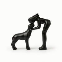 Human and Dog Statue Affectionate Dog Sculpture Warm for Pet Owners