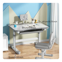 Tiltable Desktop Adjustable Kids Desk and Chair Set Rounded Edges Ergonomic Children Study Table Built-in Storage Ergonomic Kids Writing Table Split Backrest for Homeschooling