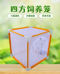 儿童户外探险昆虫饲养笼蝴蝶栖息笼带套筒加开门纤维管正方形网笼.