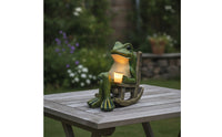 Frog in Rocking Chair Statue Cozy Frog Garden Statue with Lights Glowing