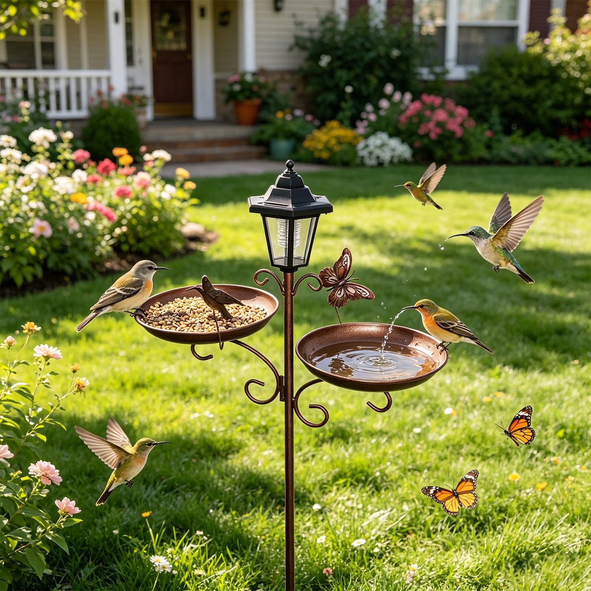 Wrought Iron Bird Feeder and Bird Bath Garden Stake