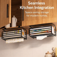 Cupboard Under Cabinet Paper Towel Holder, Hanging Space Savers for Kitchen, No-Drill Dispensing Roll Multi-functional Metal for Convenient Storage