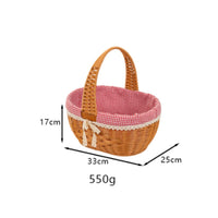 Arched Handle Picnic Basket Handwoven Lined Hand Basket Gingham Lining Container Lace Trim for Shopping