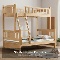 Solid Wood Bunk Bed Space-Saving Design Childrens Wooden Bed Guardrail Bedroom Furniture for Children, Kids, Small Areas, Dormitory, Apartment