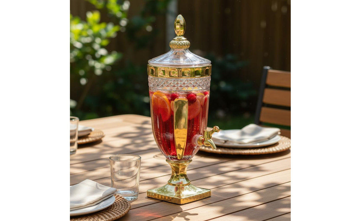 Glass Beverage Dispenser with Spigot Transparent Structure Large Capacity Water Dispenser Crystal Cut Water Container Wide