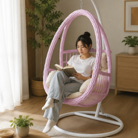 Double Hanging Egg Chair, 105x196cm Outdoor Garden Egg Chair with Stand, PE Rattan Basket Design & Olefin Cushion