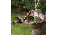 Resin Flower Bird Nest Weather Resistant Hanging Hummingbird House for Gardeners
