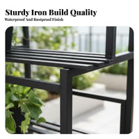 Rolling Plant Stand with Trellis Freestanding Tiered Metal Trellis Space-Saving