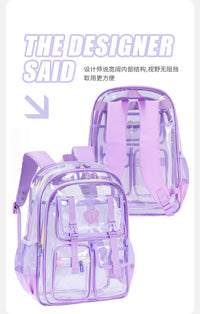 跨境亚马逊透明双肩包大容量小学生初高中年级防水书包双肩背包女