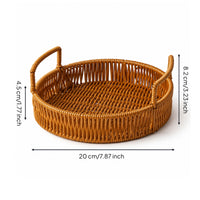 Imitation Rattan Tray with Handles Versatile Woven Tray with Handles Lightweight Round Serving Basket for Kitchen Counter